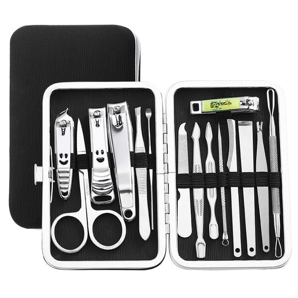 

15pcs nail clipper set large nail scissors eyebrow sharping knife sickle dead skin push menicure & pedicure care tools set