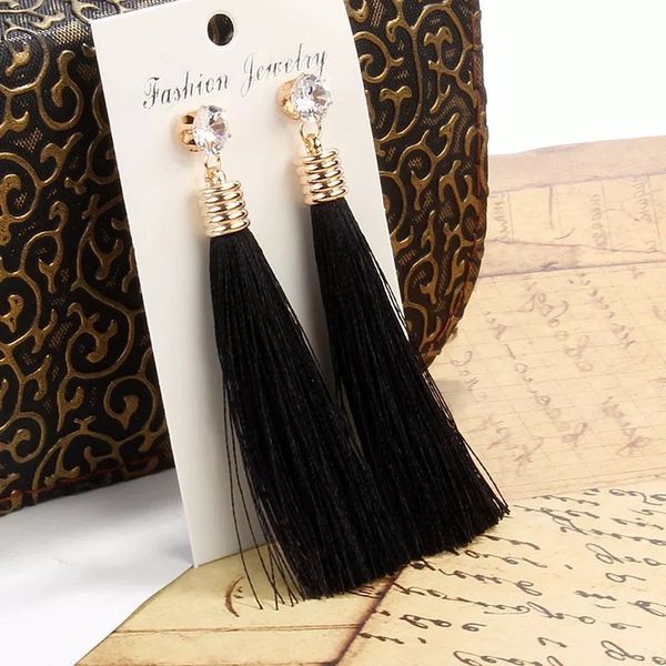 

fashion bohemia long tassel dangle & chandelier shiny rhinestones fringe ear drop vintage ethnic earrings 10 colors women jewelry, Silver
