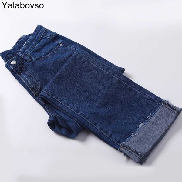 

autumn straight jeans mujer softner denim cowboy women's pants loose style dark blue curled pants bf for women yalabovso