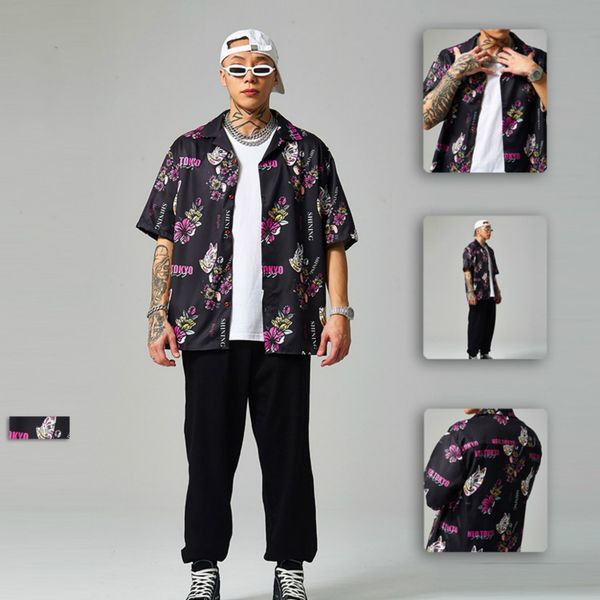 

men's casual shirts shirt short sleeve harajuku stylish personality mask digital print loose hawaiian beach, White;black
