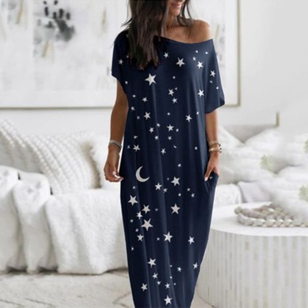 

women maxi dress summer butterfly star print plus size dresses short sleeve street style casual loose beach long vestidos, Black;gray