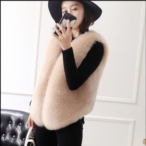 

new 2019 winter women's faux fur coat artificial fur vest furry vests femme jackets plus size fluffy fake gilet z13, Black