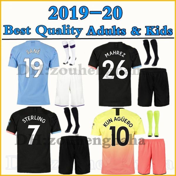 

2019 2020 kids jesus de bruyne kun aguero manchester maillots kit 19 20 city home sane soccer sets mahrez silva football suite, Black