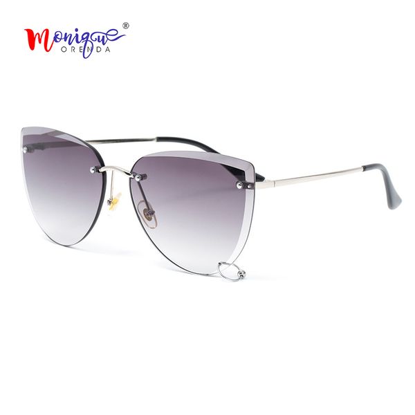 

gradient frameless sunglasses for women fashion cat eye sunglasses with ring shades sun glasses eyewear uv400 lentes de sol, White;black