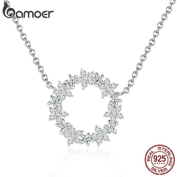 

bamoer elegant 925 sterling silver сияющий стекируемые star круглой формы подвески ожерелья свадебные ювелирные изделия воротник bsn028 cj19