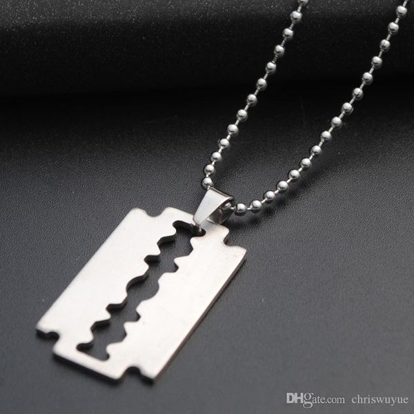 

fashion men's stainless steel razor pendant silver color ball blade chain necklace ing