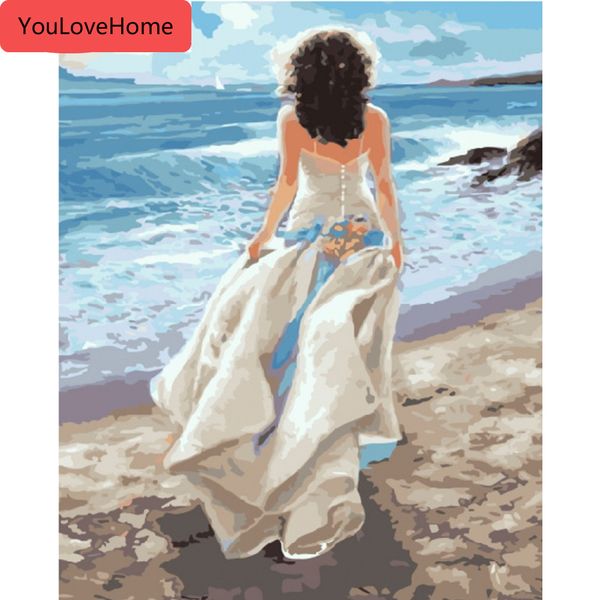 

oil painting sea girl kits drawing canvas handpainted diy pictures by numbers portrait home decoration gift art coloring by number