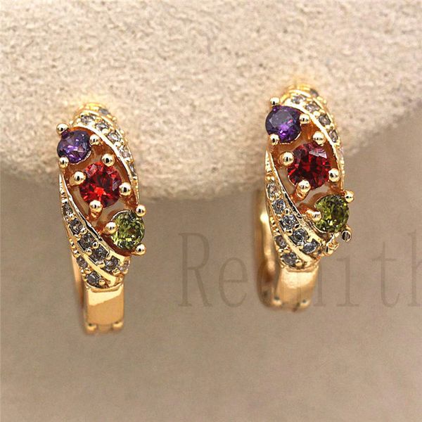 

new bohemian statement earrings gold filled rainbow zircon hollow hoop earring luxury jewelry for party wedding anniversary gift, Golden;silver