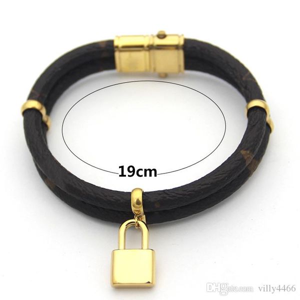 

19cm long brand full crystal love flower v lock leather bracelets bangle for men cross bracelet bangles women couple love jewelry, Black