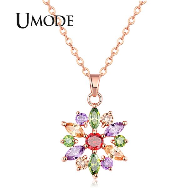 

umode trendy colorful flower necklaces & pendants fashion cubic zirconia crystal women chain wedding necklaces jewelry un0369, Silver