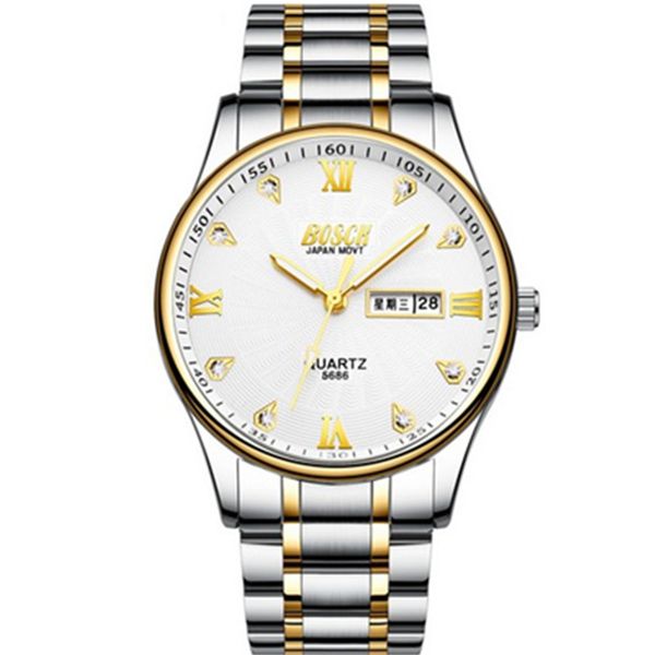 

full gold role luxury watch men golden wrist watches quartz calendar wristwatch for man clock reloj hombre 2019, Slivery;brown