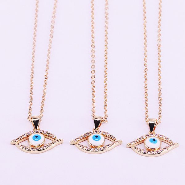 

10pcs gold color cubic zirconia micro pave eye shape pendant necklace women, Silver