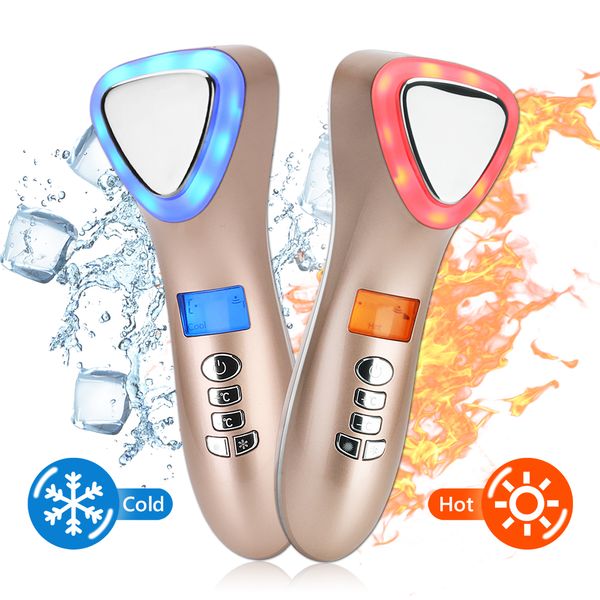 LED Ultrasonic Massager aquecer o frio martelo crioterapia Lifting Facial High Frequency Vibration pele Aperte Beauty Machine