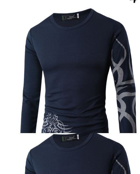 

men's t-shirt casual men 2019 new arrival slim men's print fashion long sleeve t-shirt round t-shirt size m-2xl, White;black