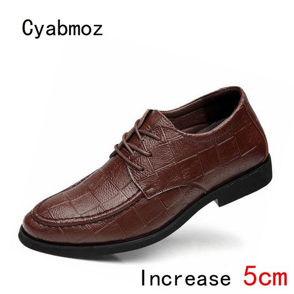 

cyabmoz height increasing man shoes business 5cm hidden elevator men's party dress wedding office work plaid lace up men shoes, Black