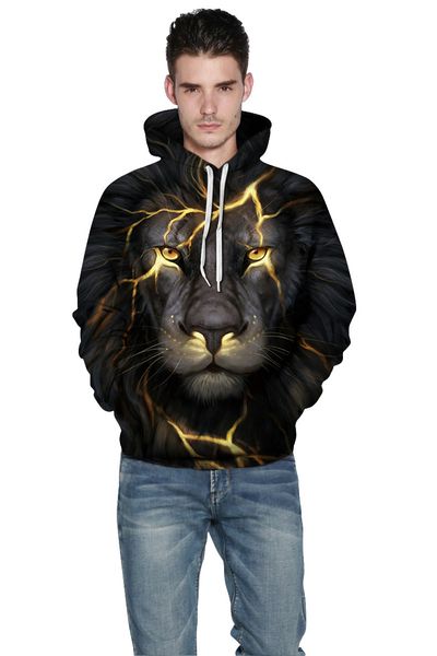 

3d halloween lion digital printing hooded sweater europe and the us tide large size sports sweater lovers, Blue;gray