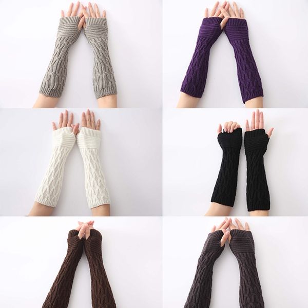 

1set women winter fashion knitted warm half-finger gloves long fingerless gloves acrylic fibers, Blue;gray
