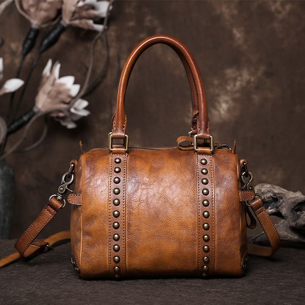 

head bag woman manual rivet genuine leather woman package oblique satchel women's singles shoulder package handbag