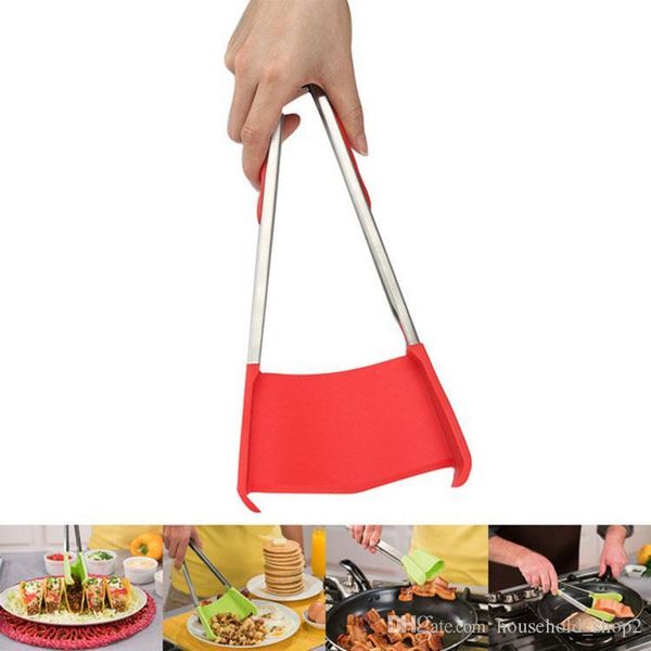 

clever kitchen tongs 27cm 2 in 1 silicone non-stick spatula kitchen cooking tongs outdoor barbecue tools