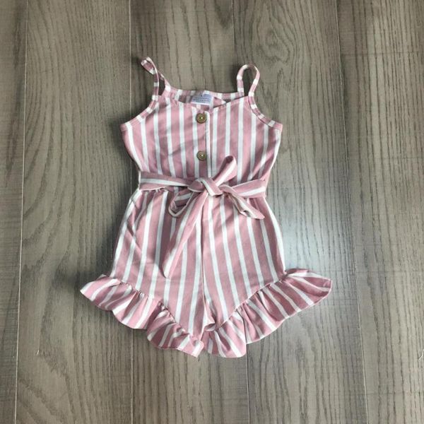 

baby girls summer clothes girls stripe romper pink romper with belt, White