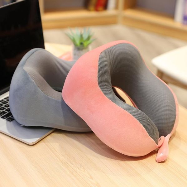 

travel pillow memory foam neck u-shape pillow for airplane car office nap pillows pink grey flight head chin washable