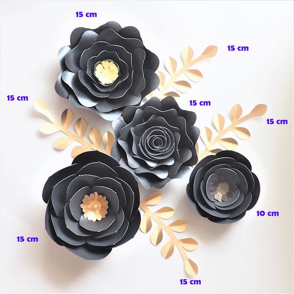 Compre Negro Oro Rosa Bricolaje Flores De Papel Hojas Conjunto