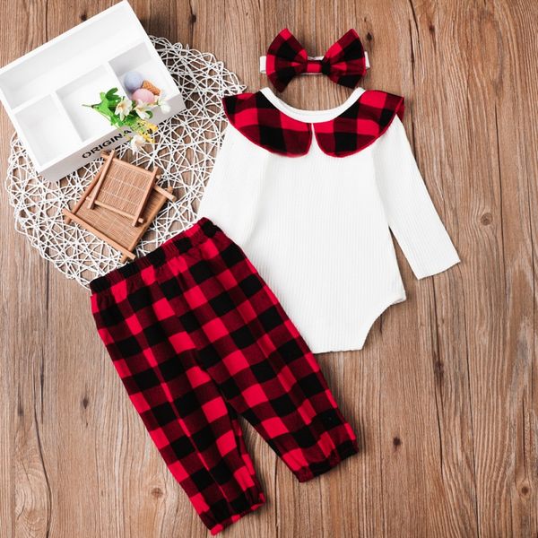 

3pcs baby girl clothes newborn infant autumn set cotton romper pants headband fall outfits clothes baby girls clothing suit vest, White