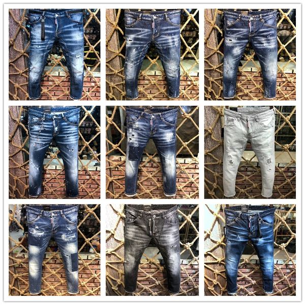 

2019 new famou italian brand d factory lim fit patchwork denim ripped zipper biker kinny jean hole for men cotton men pant pocket, Blue