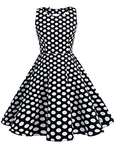 

berylove women's vintage 50s polka dot bowknot retro cocktail swing party dress, Black;gray