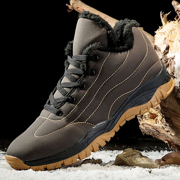 

men's winter shoes wedges plus size 45-46 sewing lace up warm ankle boots for men nylon rubber plush snow boots man, Black