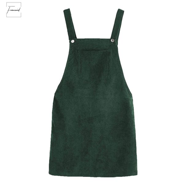 

2019 autumn winter dress suspender women casual sleeveless pocket corduroy female party dress loose sundress designer clothes, Black;gray