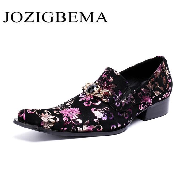 

fashion print man formal shoes diamond genuine leather men business dress loafers oxford wedding shoes, Black
