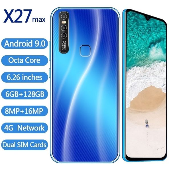 

new 6.26 inch x27max smartphone face/fingerprint unlock 4gb+64gb android octa core dual sim cards support t card dual rear 8mp+16mp hd camer