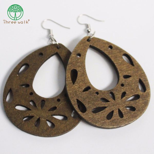 

5 pairs/lot army reen wooden water drop shaped long earrings for women girls ear jewelry, Silver