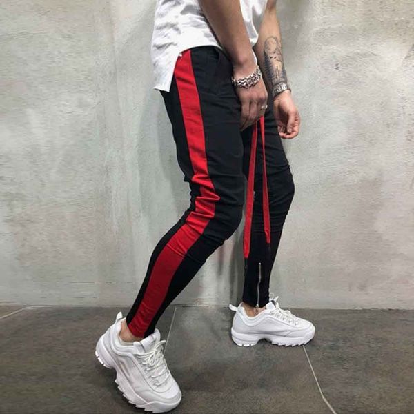 

sports pants men sportswear men sweatpants casual elastic joggings sport striped baggy pockets trousers chinos trousers for, Black