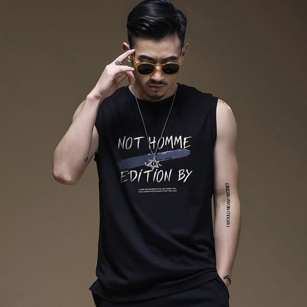 

dafanqi tank man letter printing cotton o-neck fitness gym clothing sleeveless casual singlet loose shape vest for male, White;black