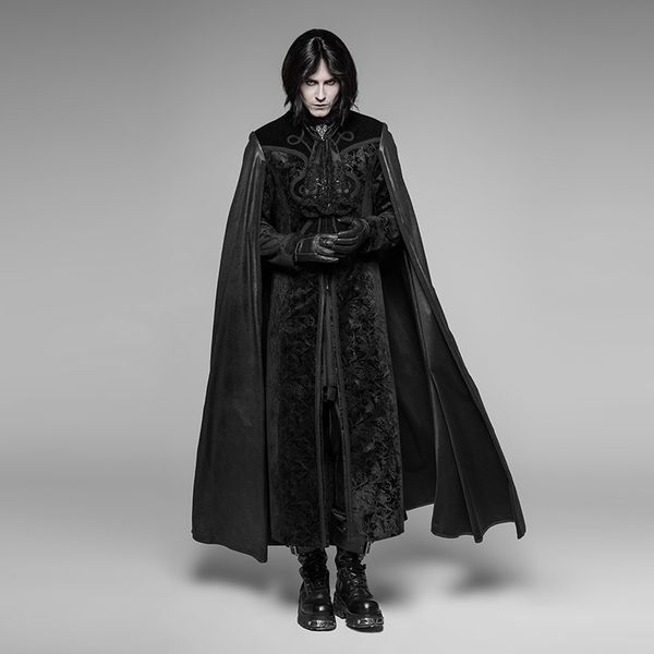 

punk rave mens jackets and coats gothic night count cloak long coat stage performance cosplay costume mens caps, Black;brown