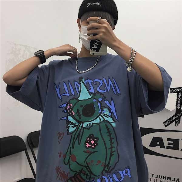 

лето harajuku коротких рукава нового женского панка мультфильм steetwear свободный vintage тройники гота большого размера хип-хоп пару черно, White