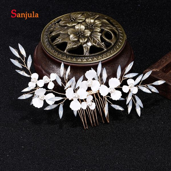 

gold metal wedding comb for head hand-made crystals bridal heapieces with flowers t165