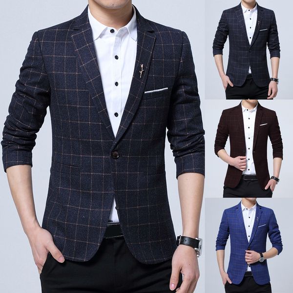 

2019 men blazers fashion bleizer masculino new style one button suit for self-cultivation business coat terno masculino slim #7, White;black