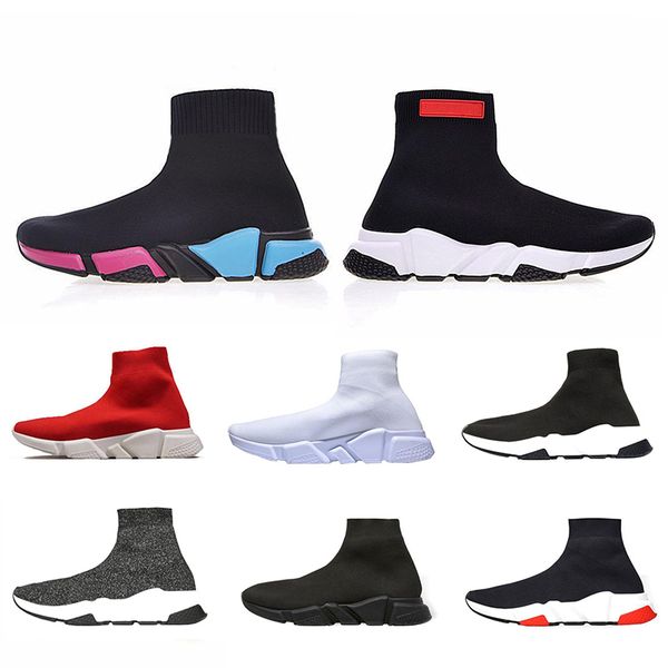 

2019 Luxury Designer Paris Sock Shoes Speed Trainers Casual Shoes Race Runners Black White Red Men Women Fashion Flat Sports Sneakers