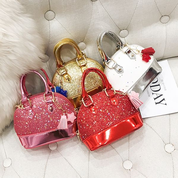 

toddler purse glitter kids girls crossbody handbag children shell shoulder bag with chain mini handbags wallet 8 colors 10pcs dw4192, Black