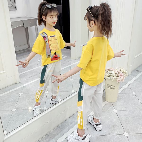 

internet celebrities girls summer suit 2020 new shorts + pants children's clothing foreign kids fashionable sport tracksuit x527, White