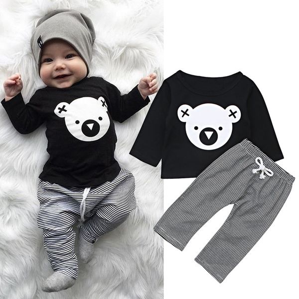 Heißer Verkauf Baby-Kleidungssatz langärmliges Oberteil mit Koala-Print und gestreifte Hose kostenloser Versand