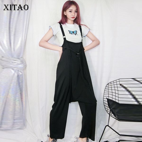 

xitao slim black high waist black jumpsuits women clothes 2020 summer new fashion loose pleated match all vintage pants zp1008, Black;white