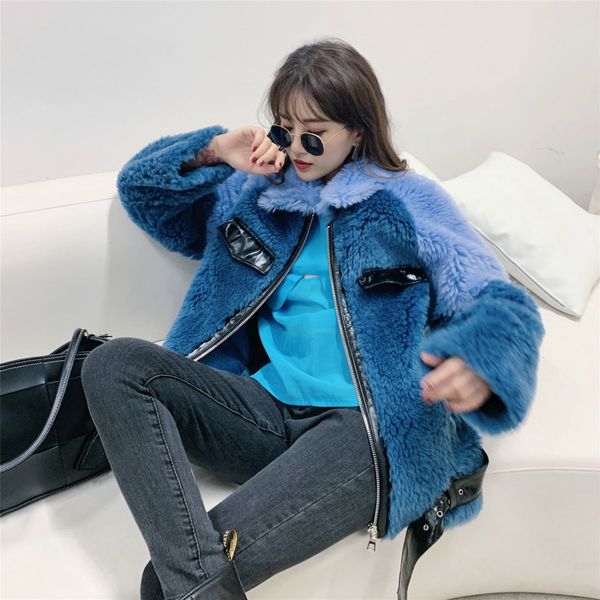 

real fur coat female 100% wool jacket autumn winter coat women clothes 2020 korean sheep shearling suede lining zt4397, Black