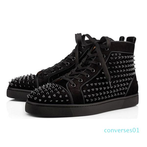 

2020 designer studded spikes fashion red suede leather mens womens flat bottoms luxury shoes party lovers sneakers size 36-46 with box co01, Black