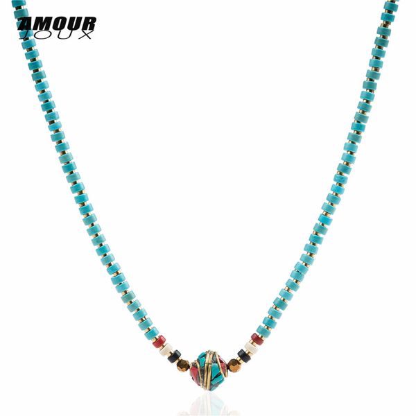 

45cm handmade green beaded tibetan round charm choker statement necklaces for women female bohemian jewelry, Golden;silver