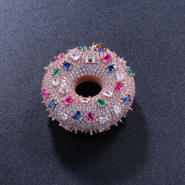 

fashion-gold designer luxury multicolor bling cz cubic zirconia donuts lovers necklace hip hop full diamond pendant jewelry gifts for women, Silver