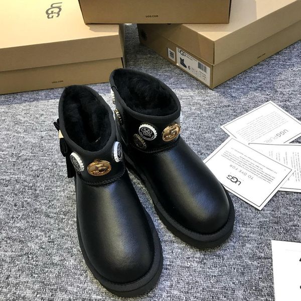 

australia w classic short boot classic women snow boots plush ladies shoes female faux fur warm winter ankle boots girls student shoes, Black